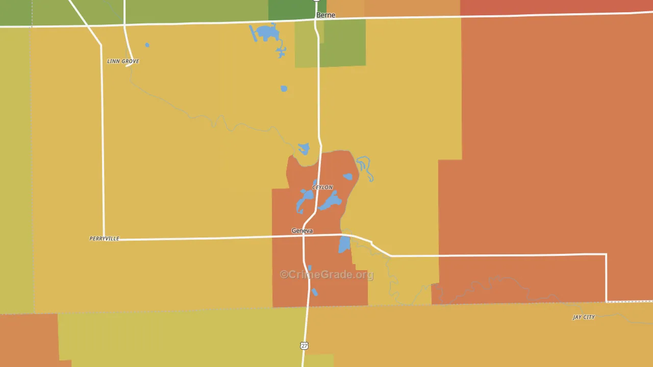 Geneva, IN Map of Robbery Rates