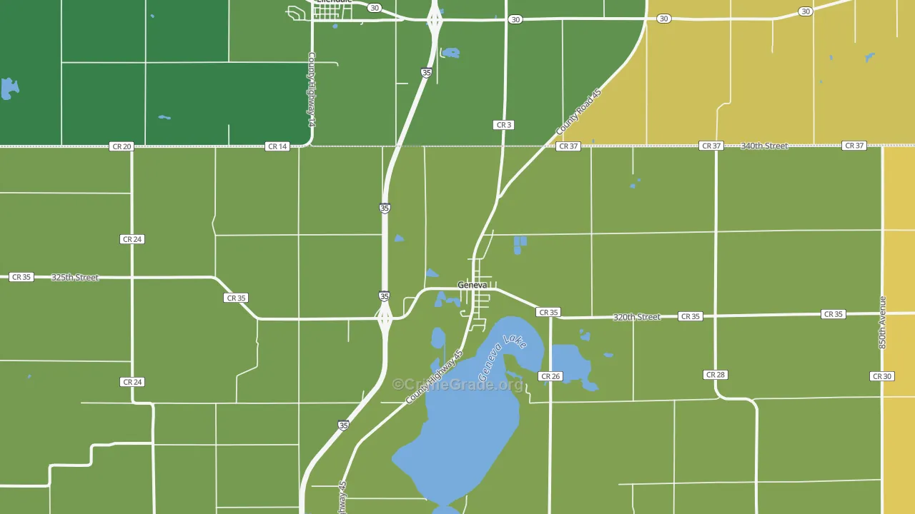 Geneva, MN Map of Robbery Rates