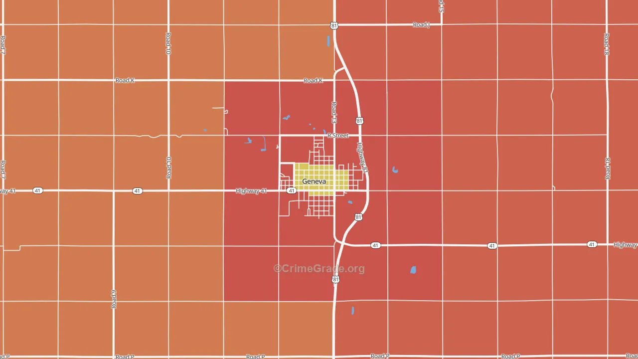 Geneva, NE Map of Robbery Rates