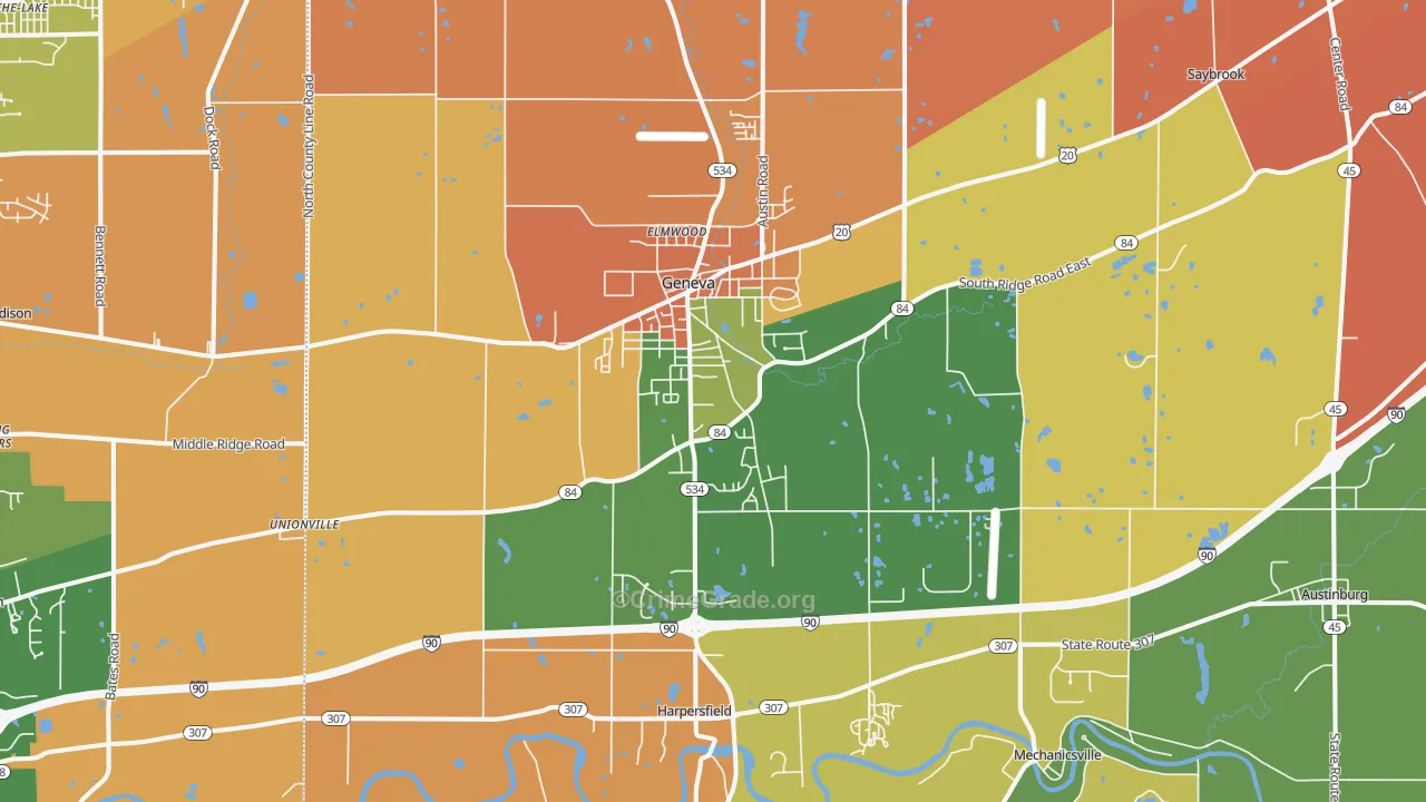 Geneva, OH Map of Robbery Rates