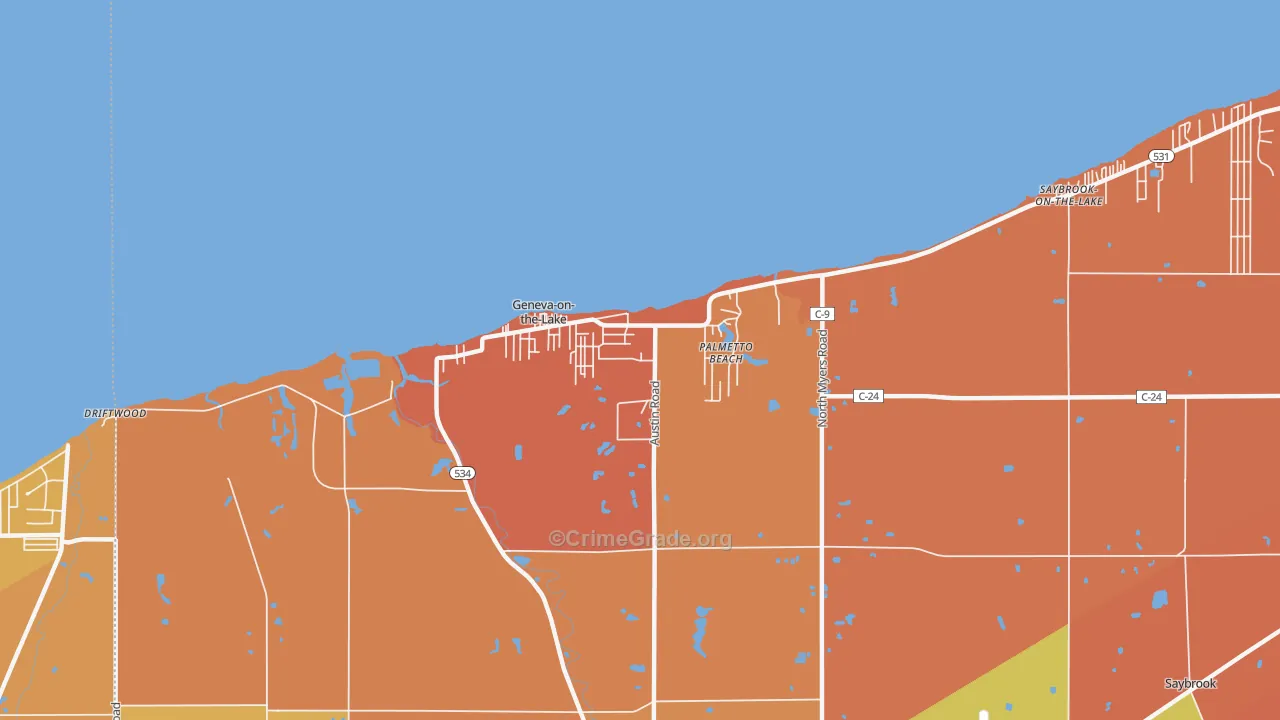 Geneva-on-the-Lake, OH Map of Robbery Rates