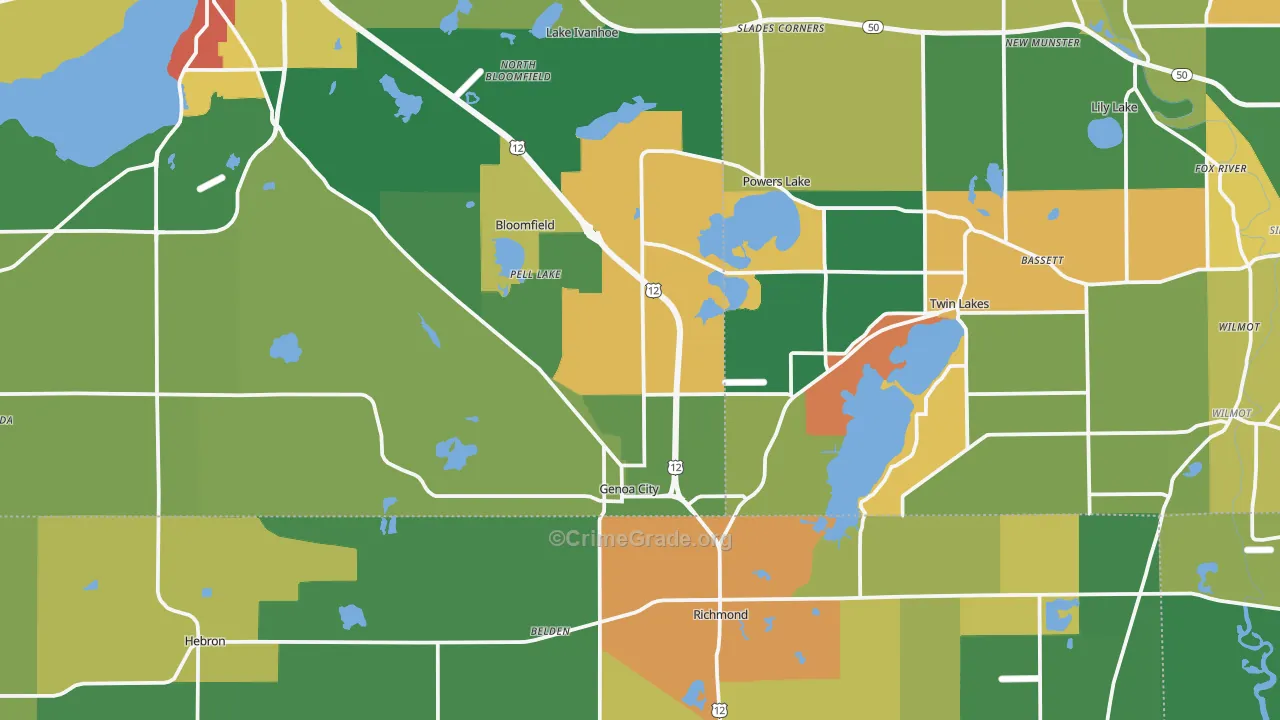 Genoa City, WI Map of Robbery Rates