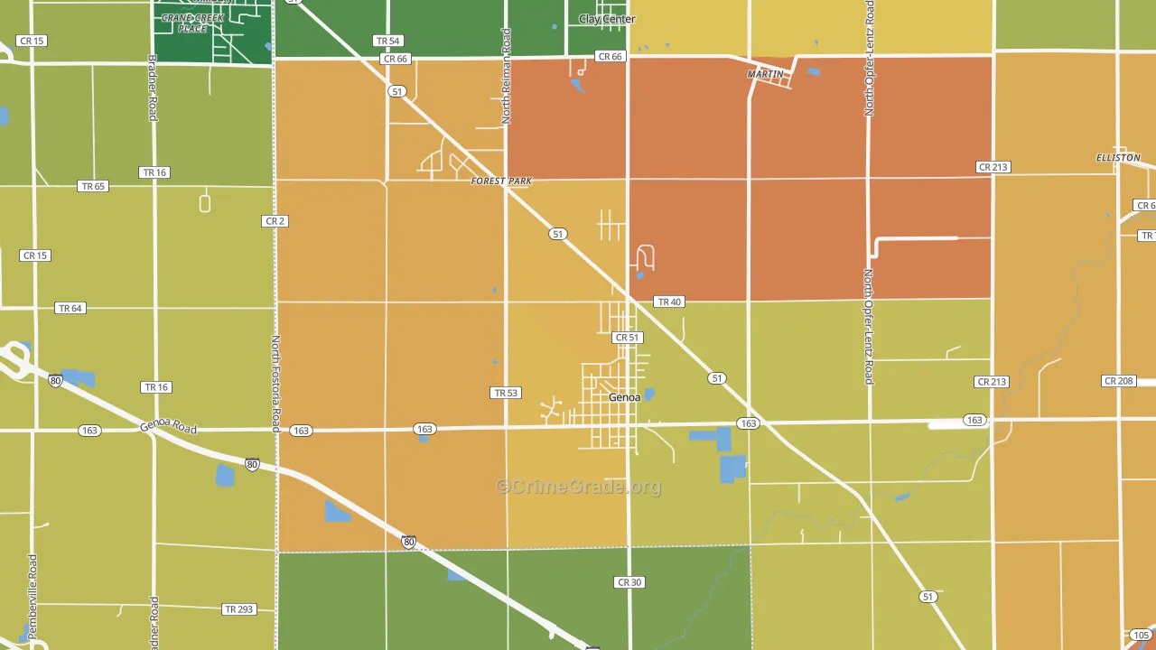 Genoa, OH Map of Robbery Rates
