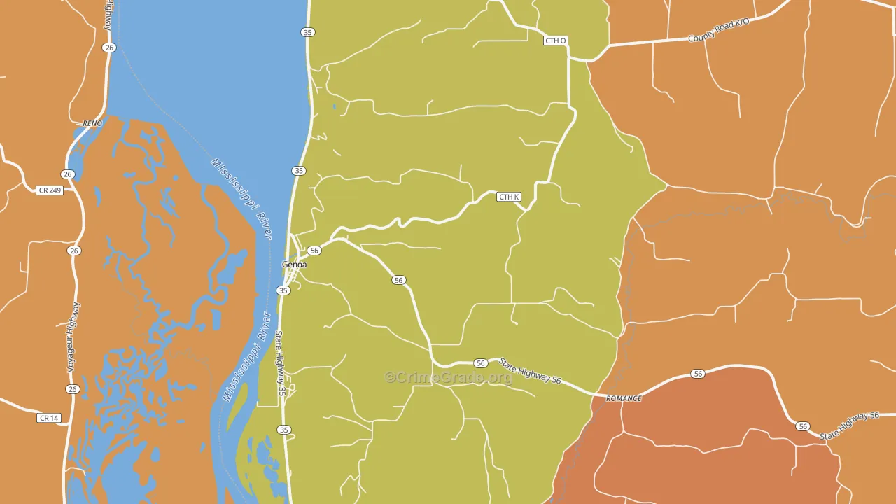 Genoa, WI Map of Robbery Rates