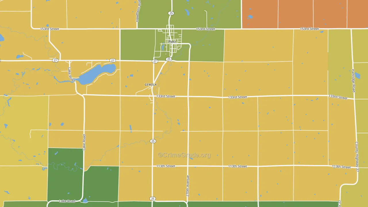 Genola, MN Map of Robbery Rates