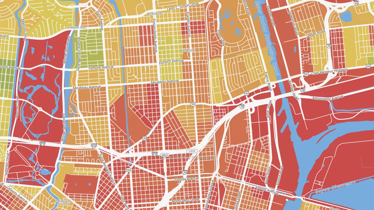 Gentilly Terrace, New Orleans, LA Map of Robbery Rates