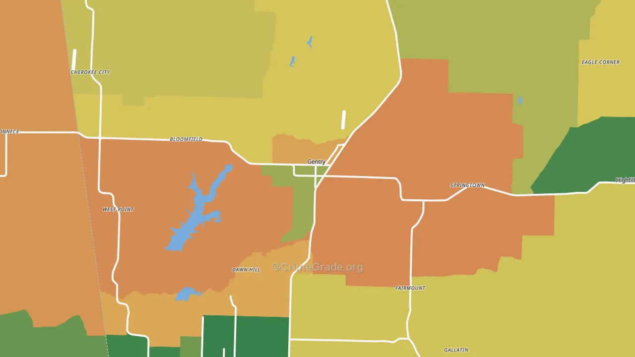 Gentry, AR Map of Robbery Rates