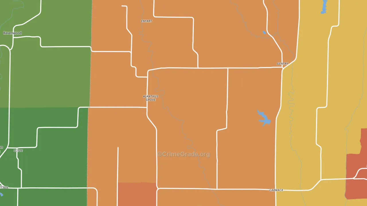 Gentry, MO Map of Robbery Rates