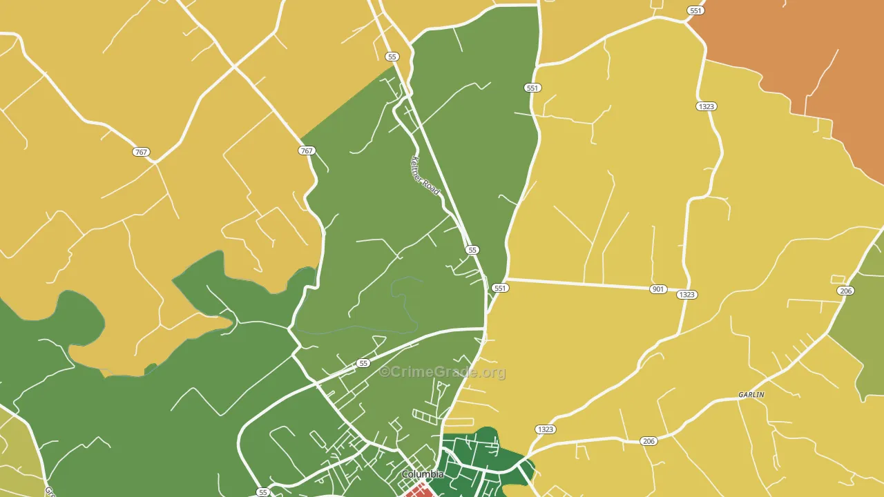 Gentrys Mill, KY Map of Robbery Rates
