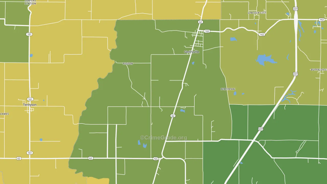 Gentryville, IN Map of Robbery Rates