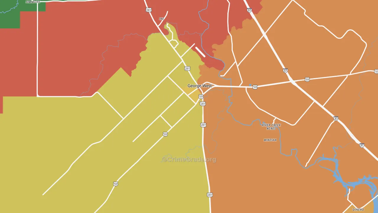 George West, TX Map of Robbery Rates