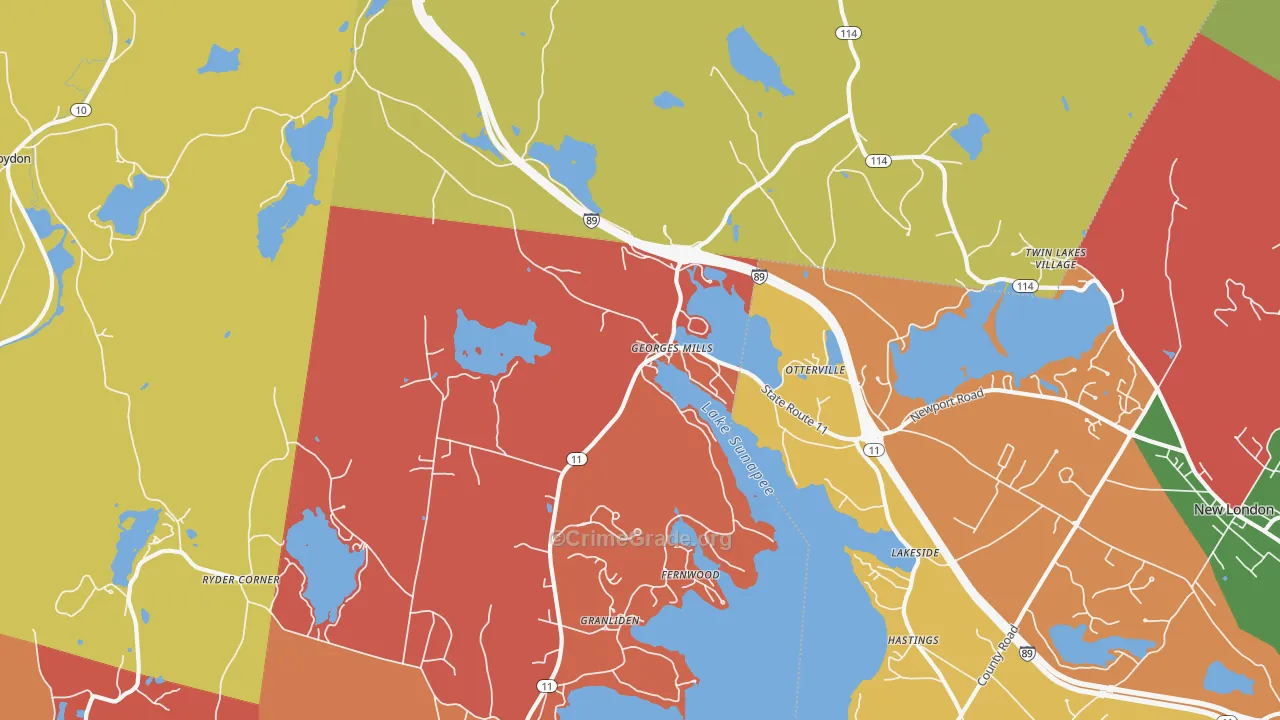 Georges Mills, NH Map of Robbery Rates