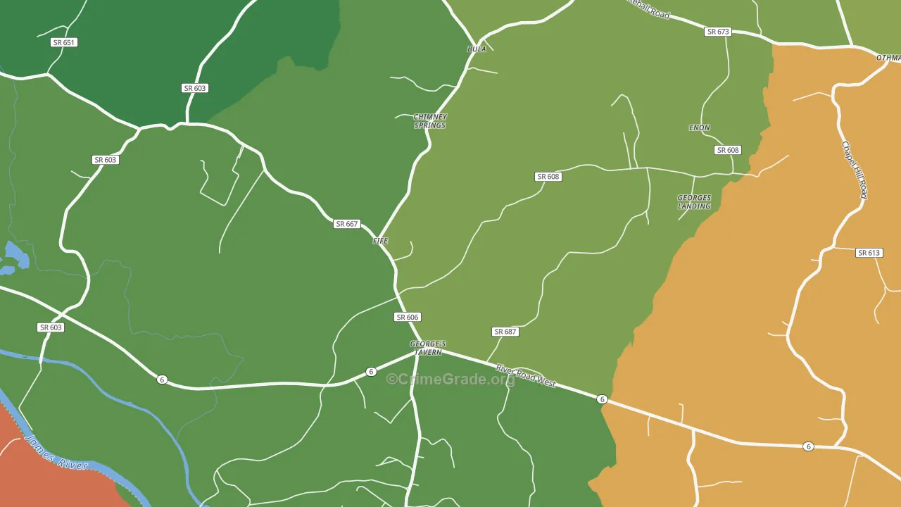 Georges Tavern, VA Map of Robbery Rates