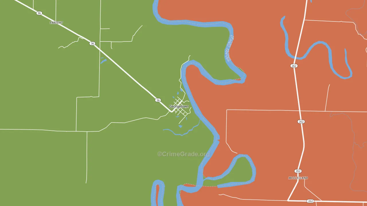Georgetown, AR Map of Robbery Rates