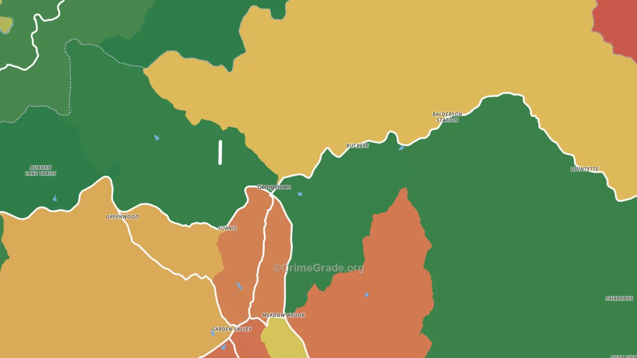 Georgetown, CA Map of Robbery Rates