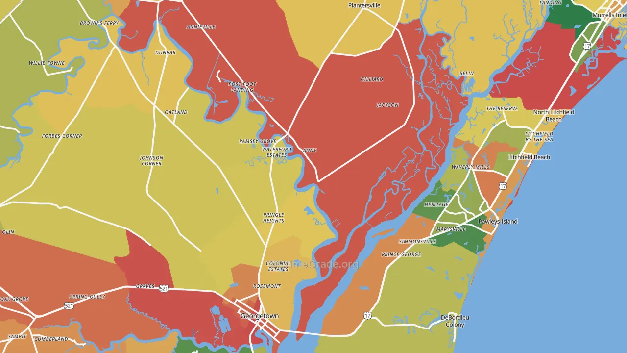Georgetown County, SC Map of Robbery Rates