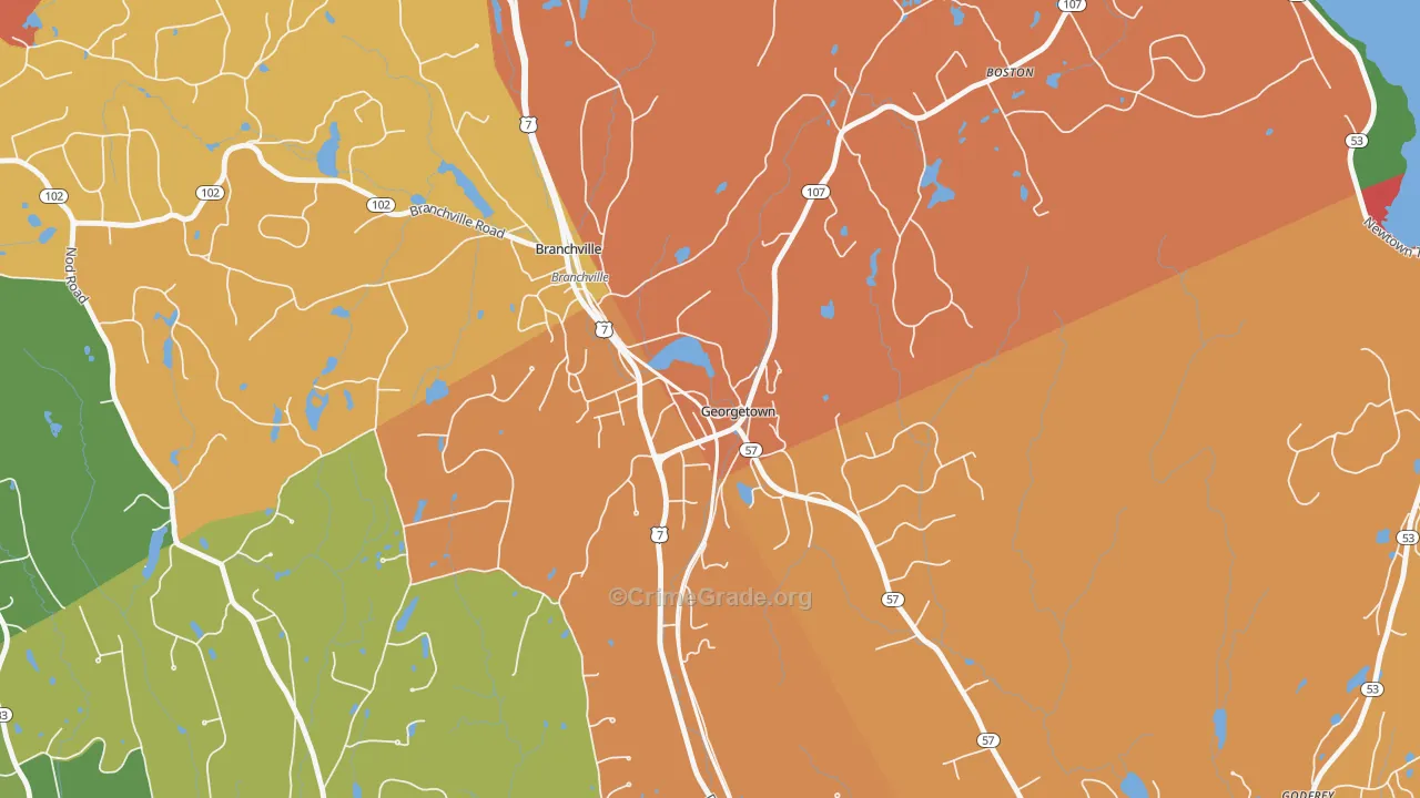 Georgetown, CT Map of Robbery Rates