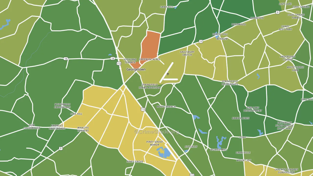 Georgetown, DE Map of Robbery Rates