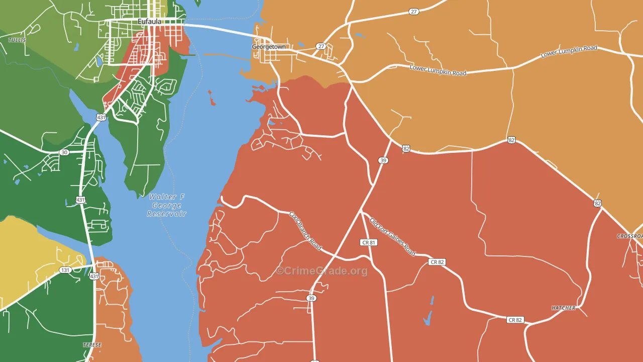 Georgetown, GA Map of Robbery Rates