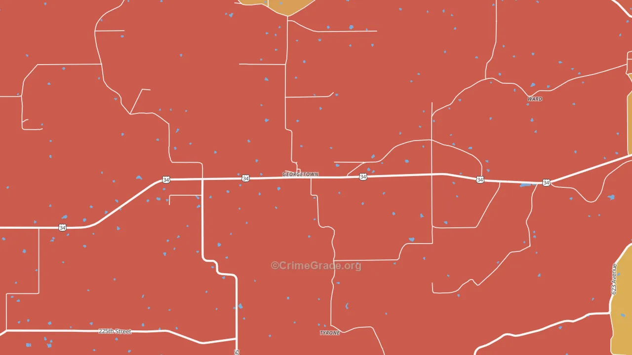 Georgetown, IA Map of Robbery Rates