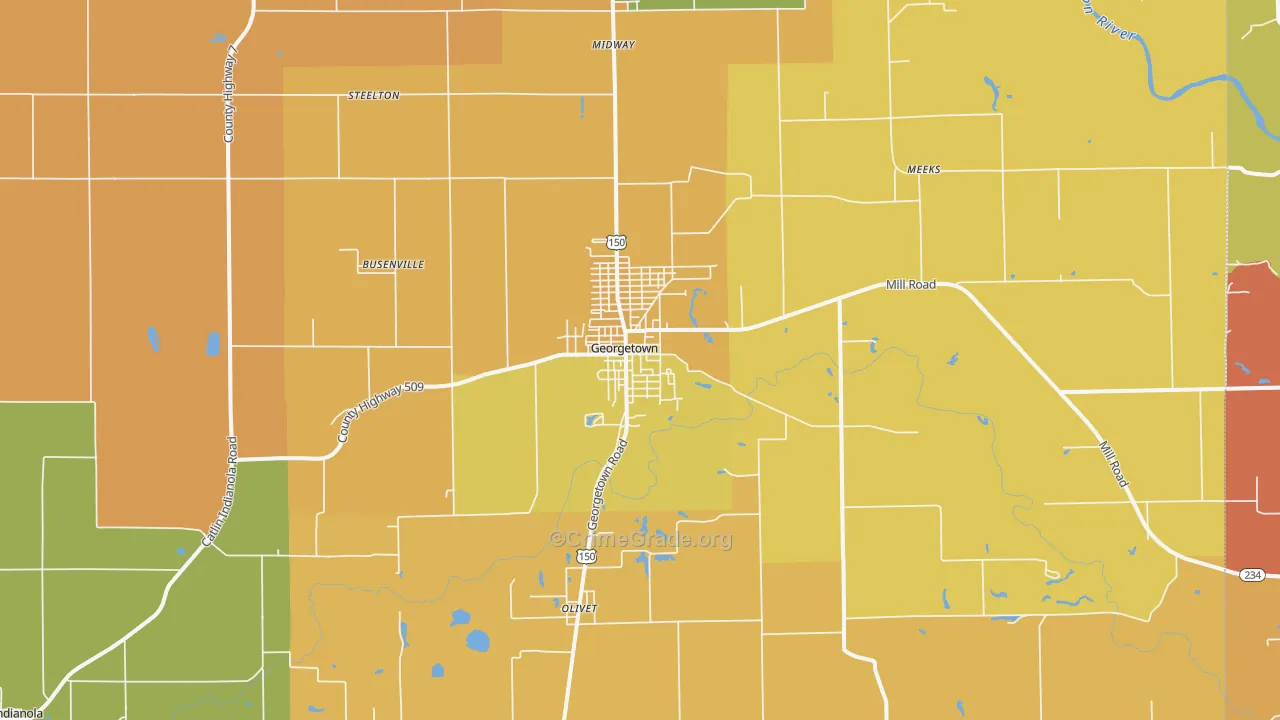 Georgetown, IL Map of Robbery Rates