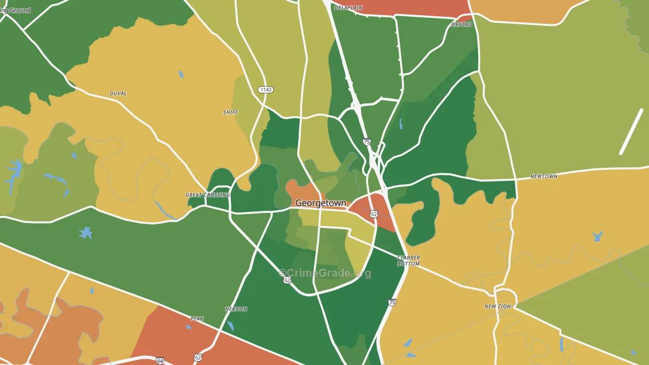 Georgetown, KY Map of Robbery Rates