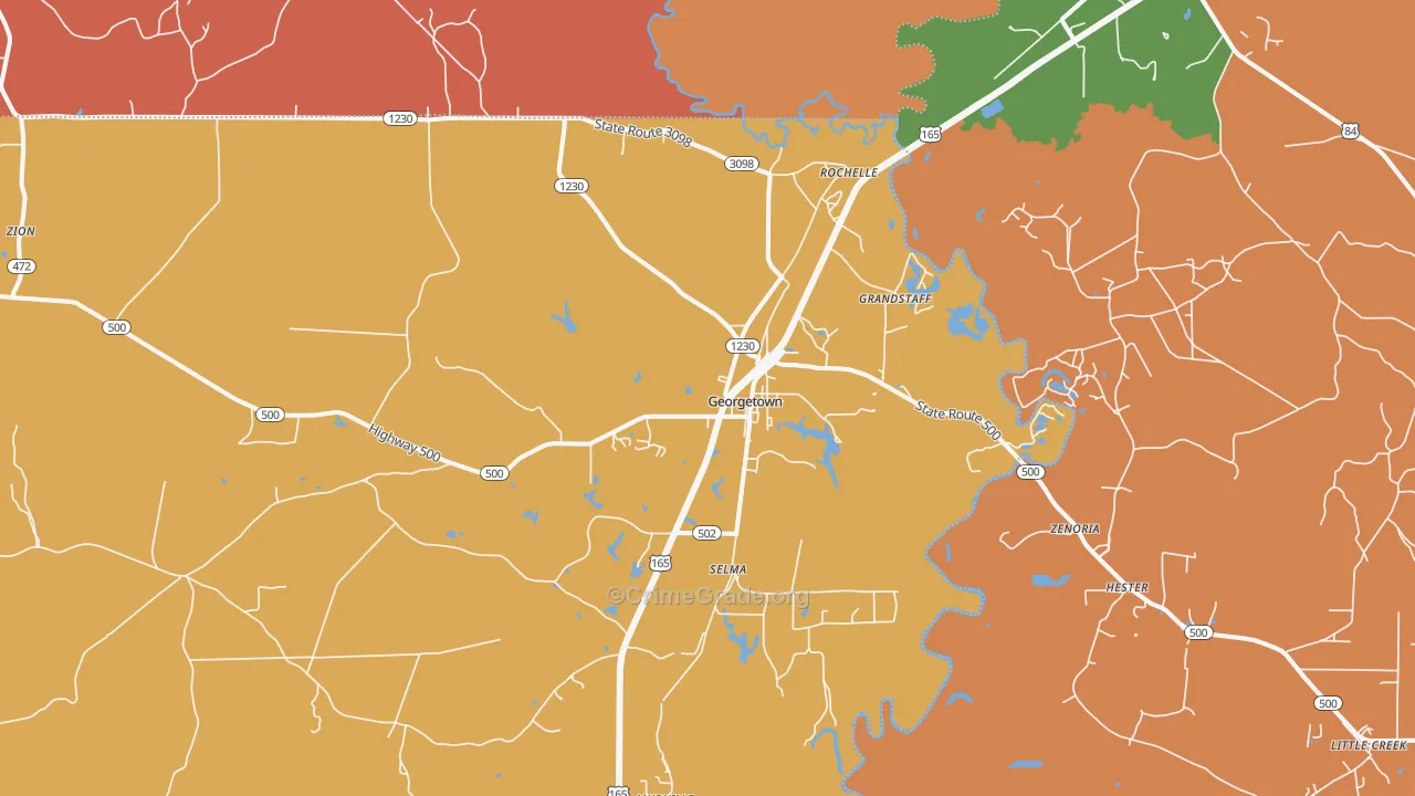 Georgetown, LA Map of Robbery Rates