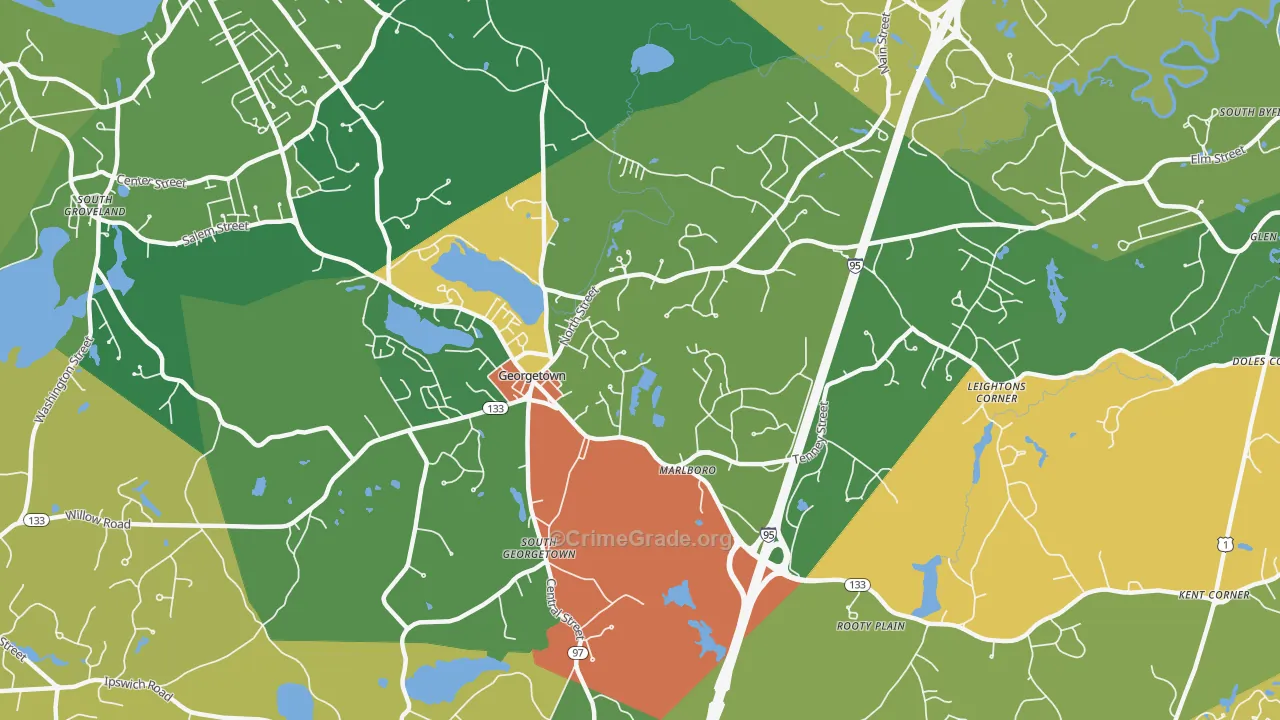 Georgetown, MA Map of Robbery Rates