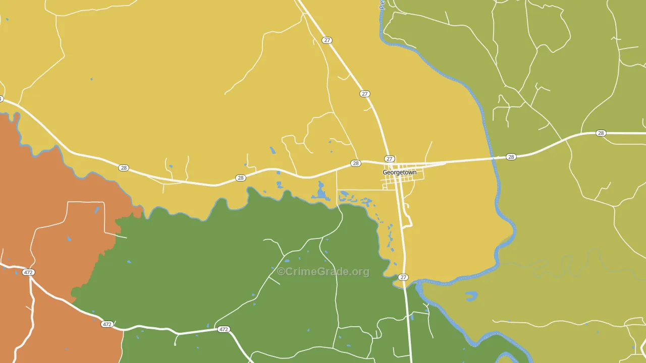 Georgetown, MS Map of Robbery Rates