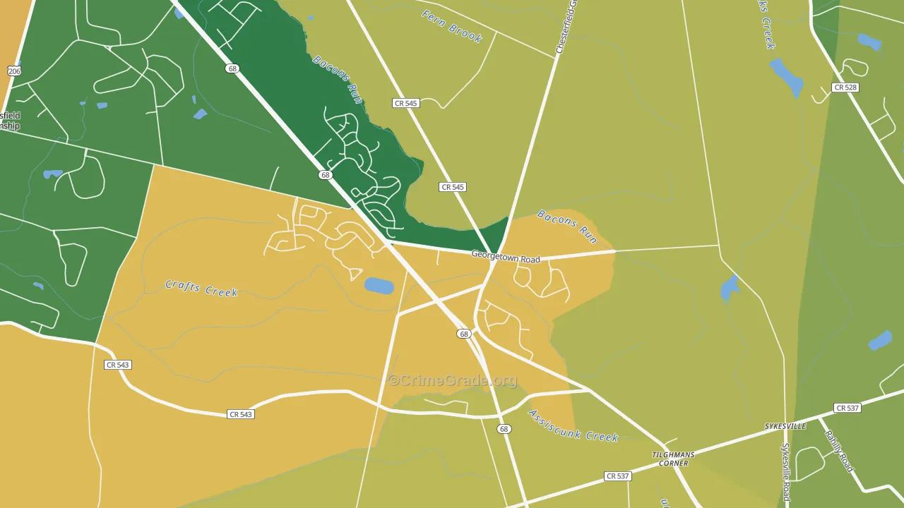Georgetown, NJ Map of Robbery Rates