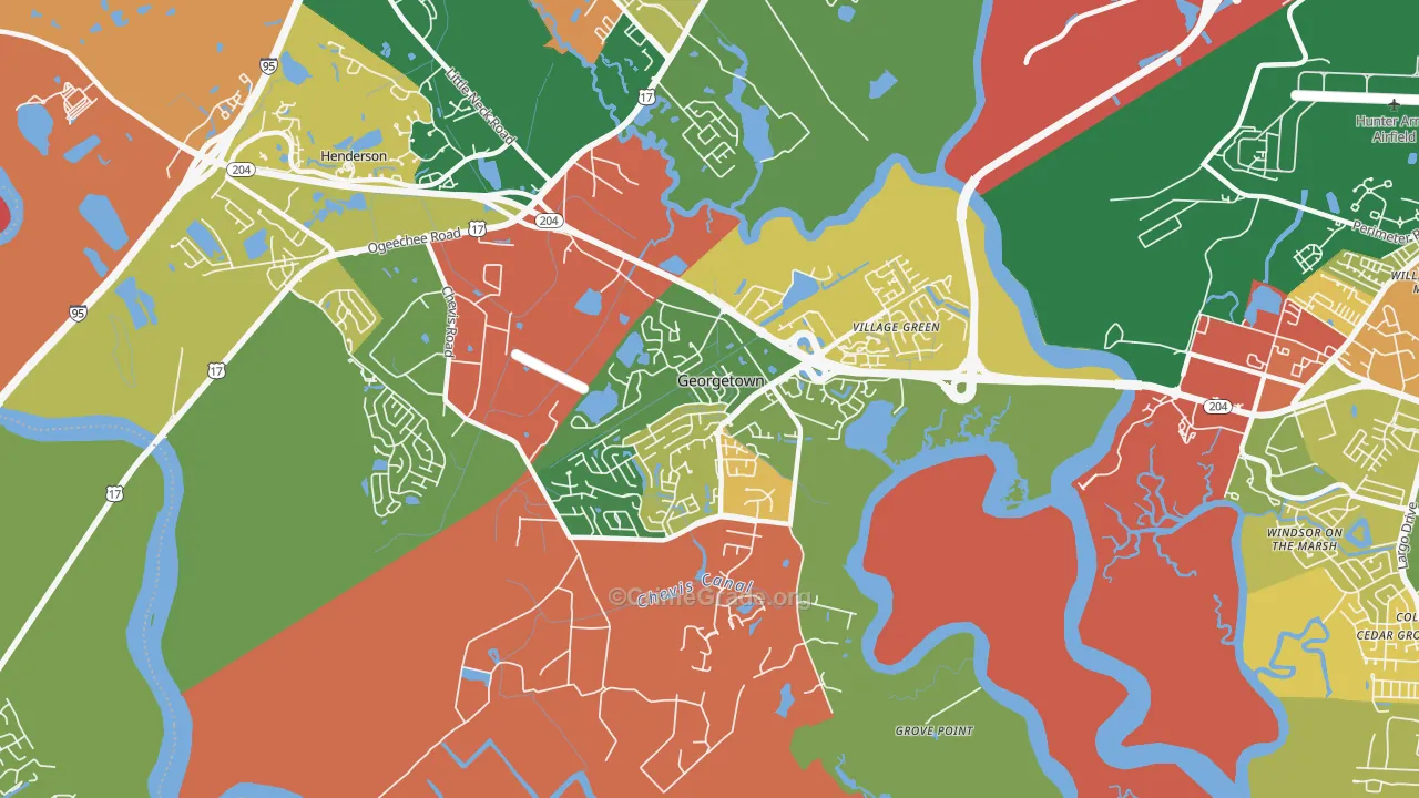 Georgetown, Savannah, GA Map of Robbery Rates