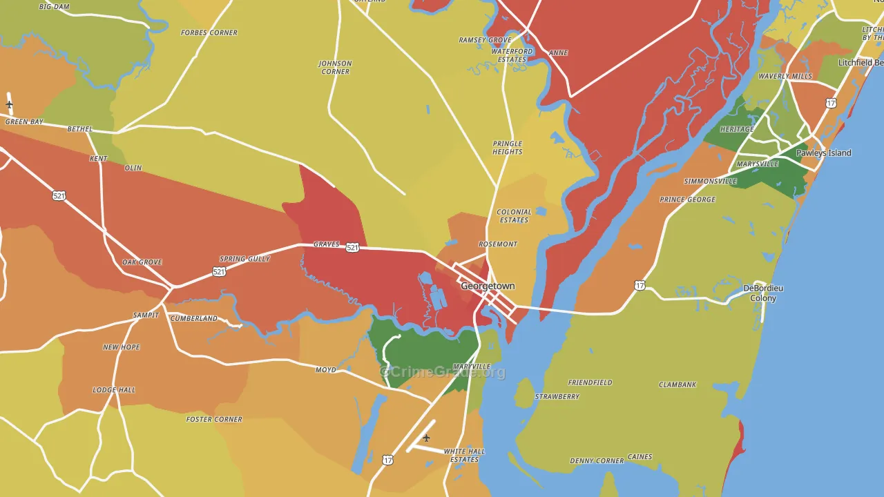 Georgetown, SC Map of Robbery Rates