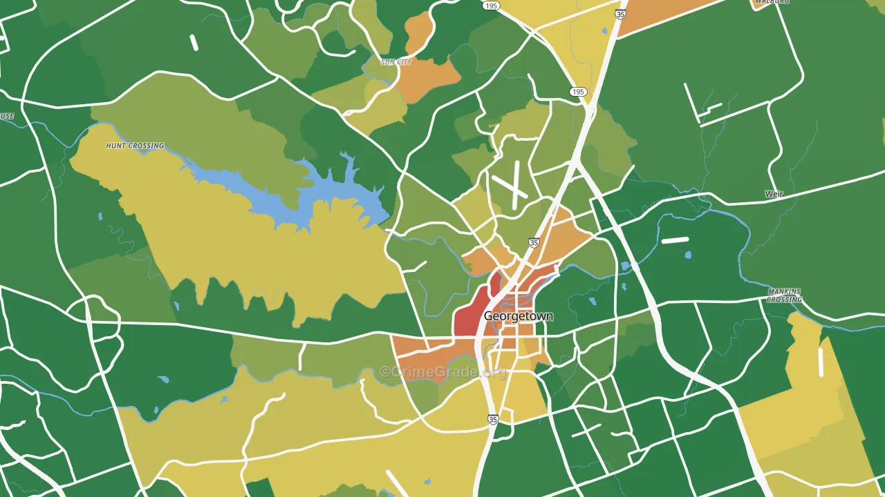 Georgetown, TX Map of Robbery Rates