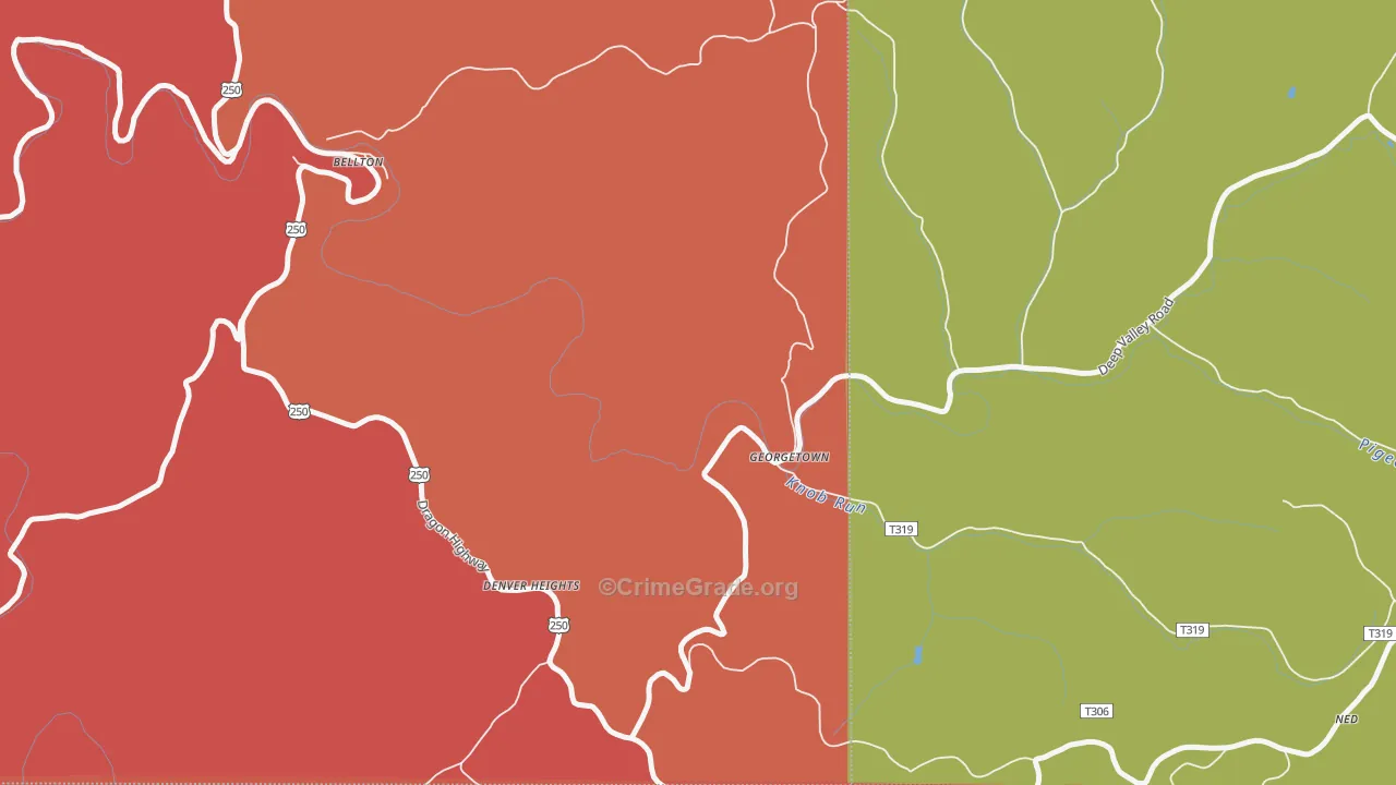 Georgetown, WV Map of Robbery Rates