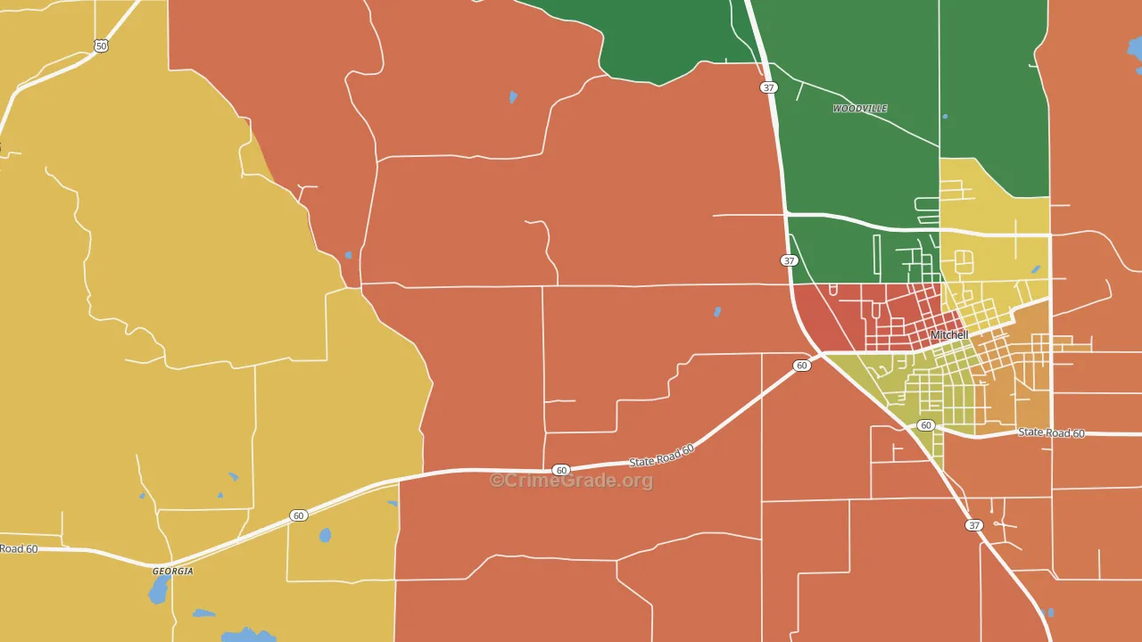 Georgia, IN Map of Robbery Rates