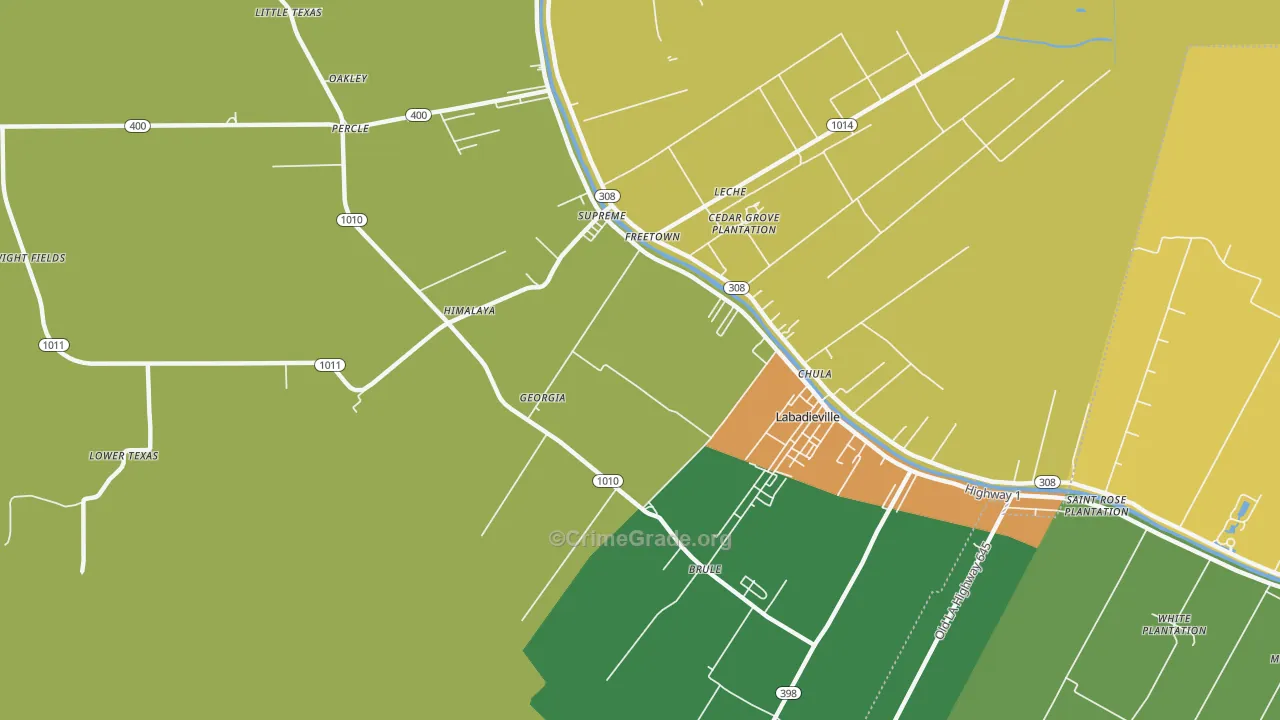 Georgia, LA Map of Robbery Rates