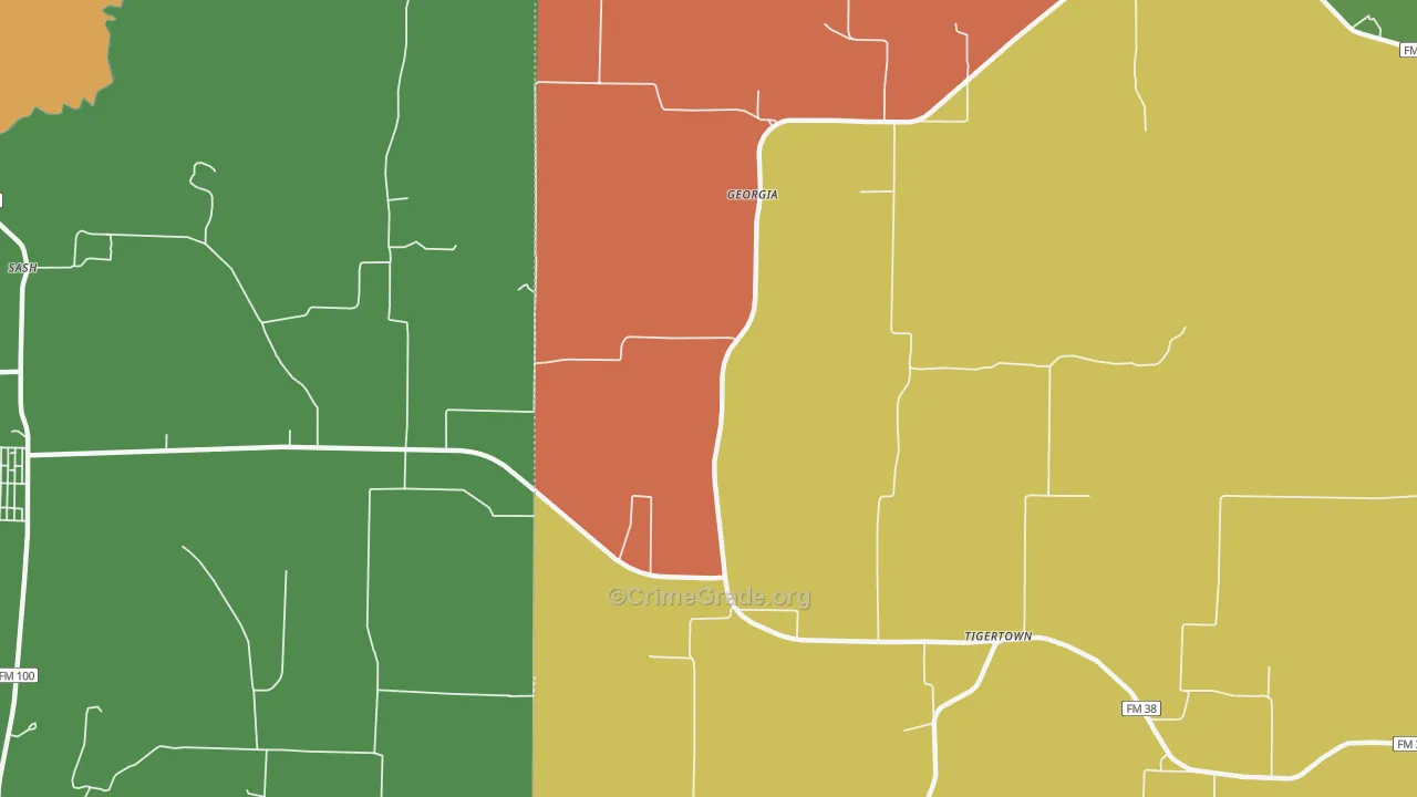 Georgia, TX Map of Robbery Rates