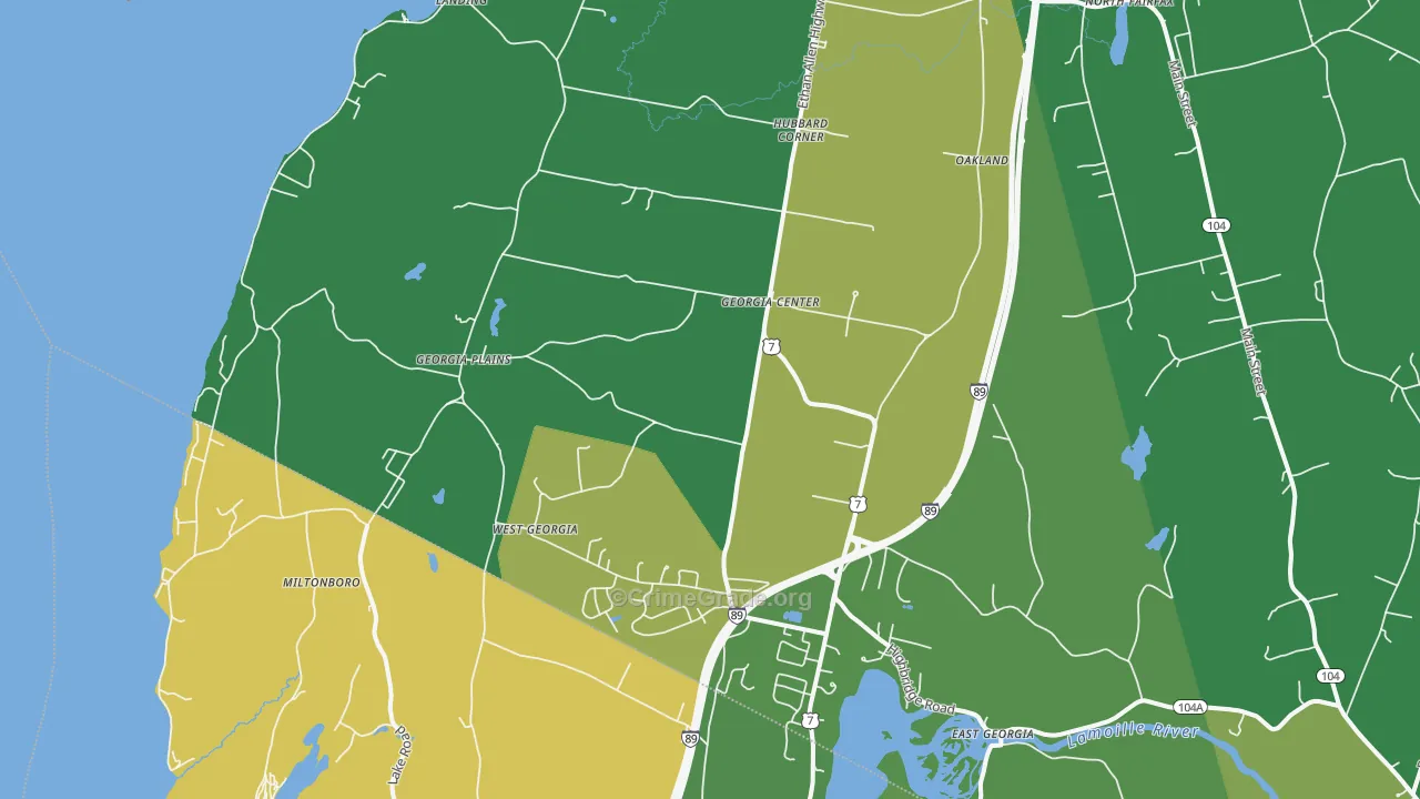 Georgia, VT Map of Robbery Rates