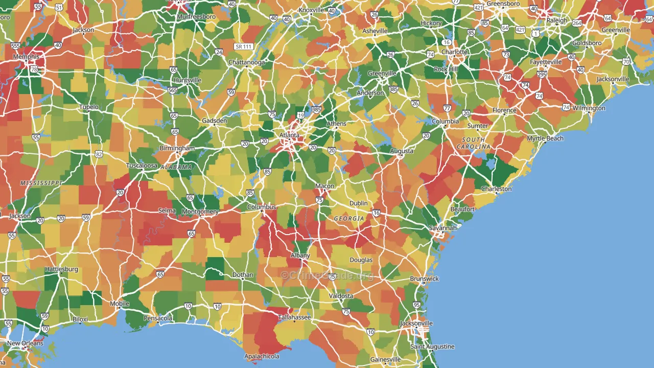 Georgia Map of Robbery Rates