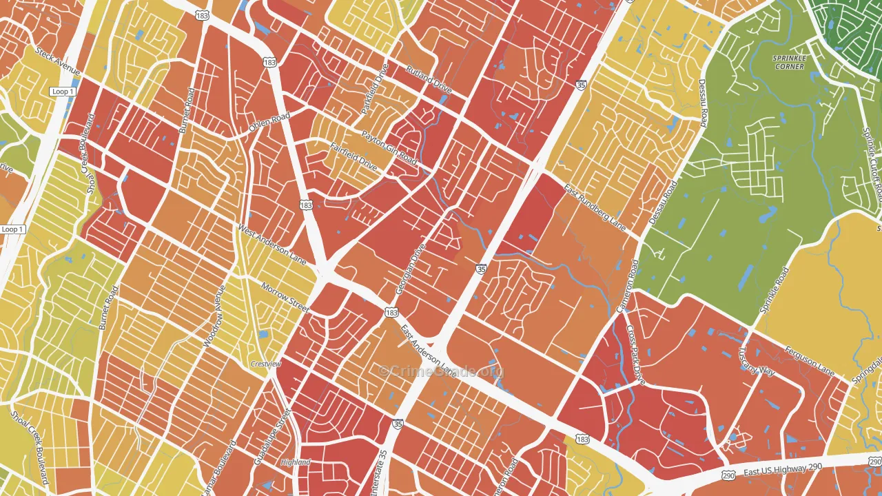 Georgian Acres, Austin, TX Map of Robbery Rates