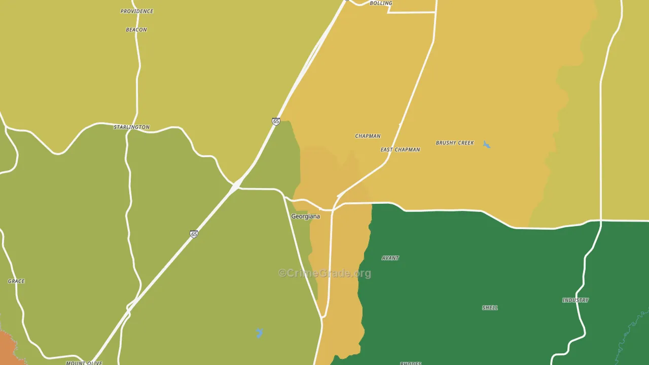 Georgiana, AL Map of Robbery Rates