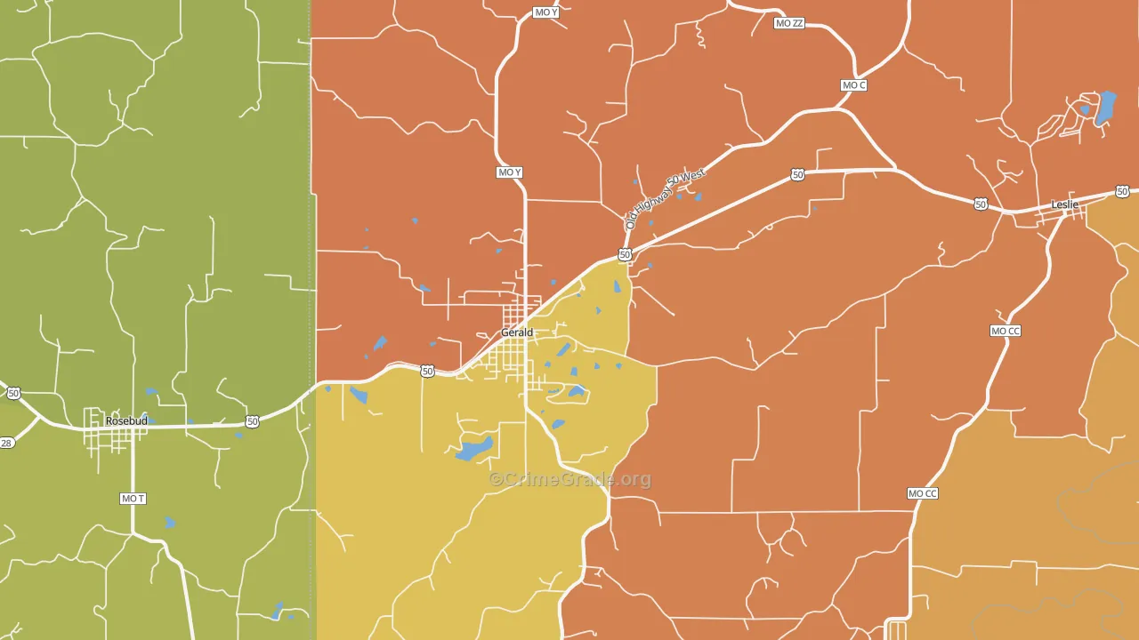 Gerald, MO Map of Robbery Rates