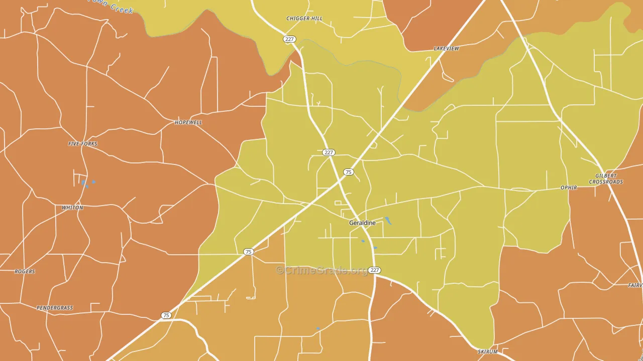 Geraldine, AL Map of Robbery Rates