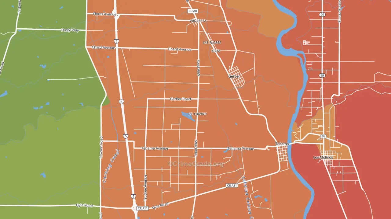 Gerber, CA Map of Robbery Rates