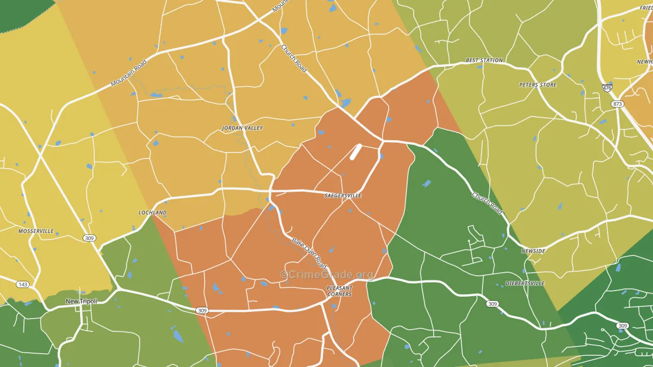 Germansville, PA Map of Robbery Rates