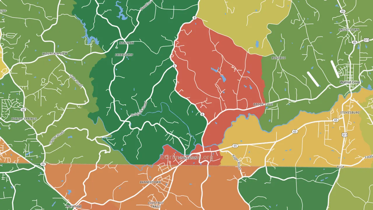 Germanton, NC Map of Robbery Rates
