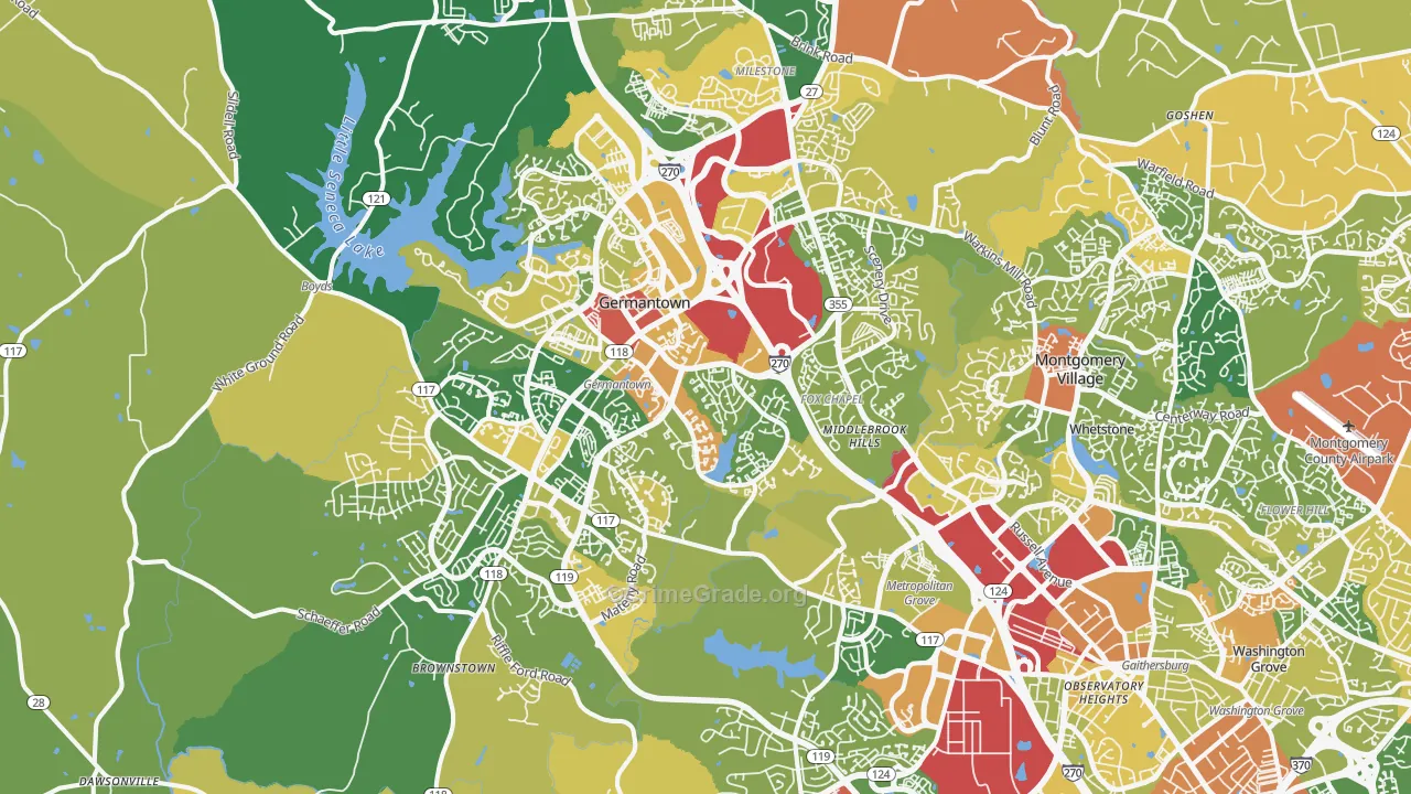 Germantown, MD Map of Robbery Rates