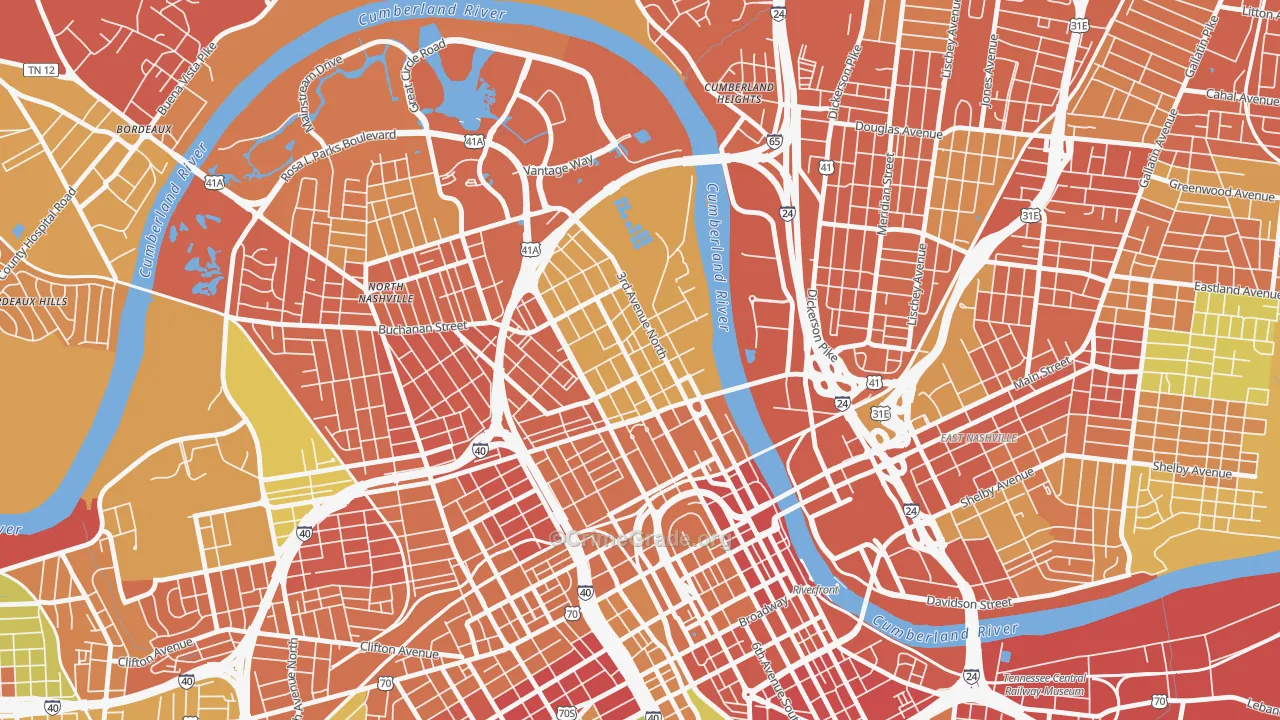 Germantown, Nashville, TN Map of Robbery Rates