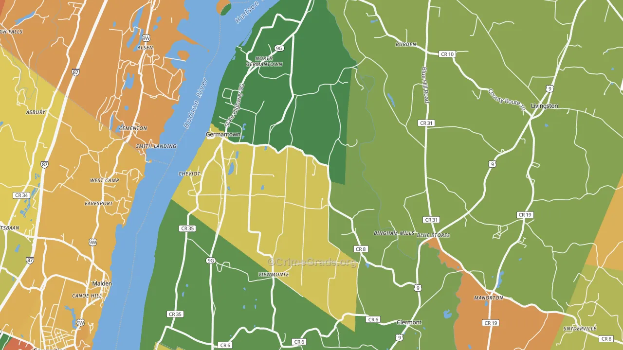 Germantown, NY Map of Robbery Rates