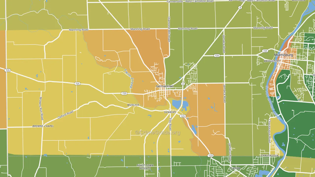 Germantown, OH Map of Robbery Rates